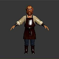 3D Man Character with Red Beard Apron White Shirt Blue Pants and Brown Boots