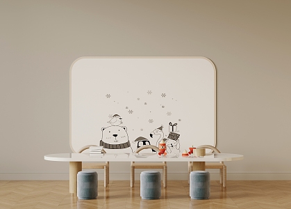 Modern Children's Table and Chair Wall Trim Panel 3d model