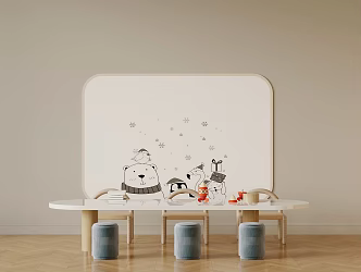 Modern Children's Table and Chair Wall Trim Panel 3d model