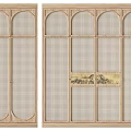 Classic Wooden Wardrobe Design With Arched Panes Checker Pattern And Decorative Painting