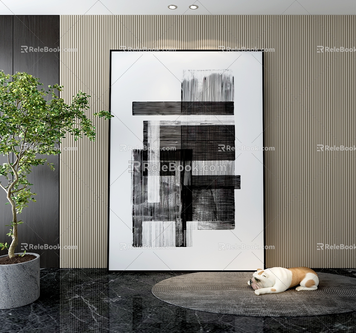 Decorative Painting Abstract Painting Floor Painting Black and White Painting 3d model