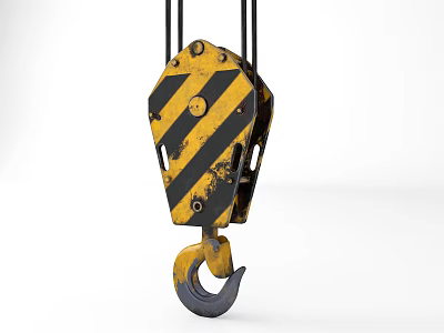 Heavy Duty Industrial Lifting Equipment Metal Hook Block With Yellow Black Stripes 3d model