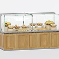 Wooden Display Cabinet With Glass Cover Displaying Fresh Pastries And Bread For Bakery Use