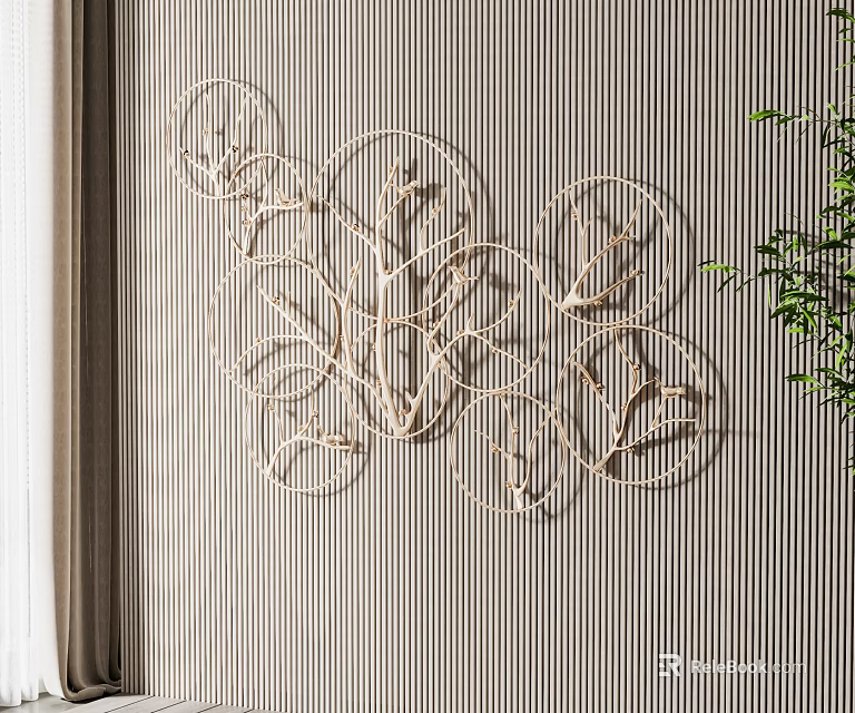 Elegant Modern Metal Wall Decor Featuring Branch Shapes And Circular Frames For Home Interior 3d model 