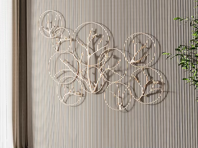 Elegant Modern Metal Wall Decor Featuring Branch Shapes And Circular Frames For Home Interior 3d model
