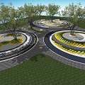 Modern Tree Pit Design Featuring Circular Layout Green Grass And Yellow Tiles 3d model