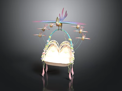 Ornamental Decorative Seat With Bird Figure Heart Shaped Base Flower Accents And Tassels 3d model