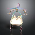 Ornamental Decorative Seat With Bird Figure Heart Shaped Base Flower Accents And Tassels