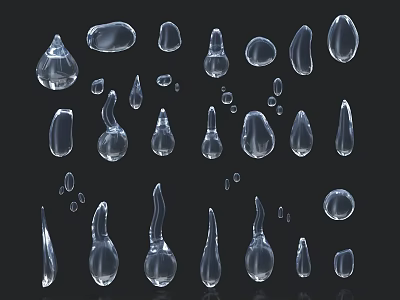 Transparent Various Shaped Glass Decorative Objects Arranged On Black Background 3d model