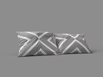 Two Gray And White Pillows With Geometric Stripes And Cross Line Patterns 3d model