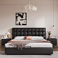 Modern Bedroom Interior Design With Black Tufted Leather Headboard Gray Mattress Nightstands And Table Lamp