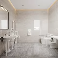 Accessible Public Restroom In Modern Design With Handrails And Sinks