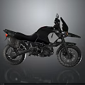 Black Adventure Motorcycle With Windshield Luggage Rack And Off Road Tires
