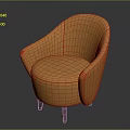 Orange Modern Rounded Armchair With Upholstered Fabric And Black Slender Legs