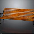 Sturdy Classic Wooden Bench With Slatted Seat And Ornate Curved Metal Armrests