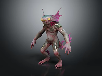 Mythical Fantasy Game Movie Character With Fish Like Fins Pink Purple Skin And Yellow Eyes 3d model