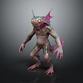 Mythical Fantasy Game Movie Character With Fish Like Fins Pink Purple Skin And Yellow Eyes