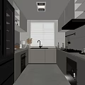 Modern Kitchen Interior Design With Gray Cabinets Built-in Lighting Strips And Stainless Steel Appliances