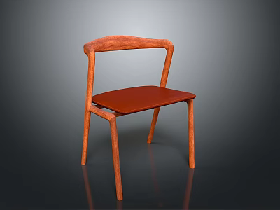 Modern Minimalist Single Chair with Wooden Frame and Brown Seat Surface 3d model