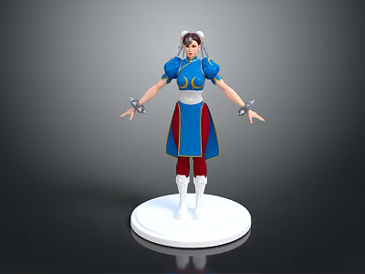3D Game Character Blue Top Red Skirt White Socks Wrist Hair Accessories On White Base 3d model
