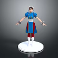 3D Game Character Blue Top Red Skirt White Socks Wrist Hair Accessories On White Base