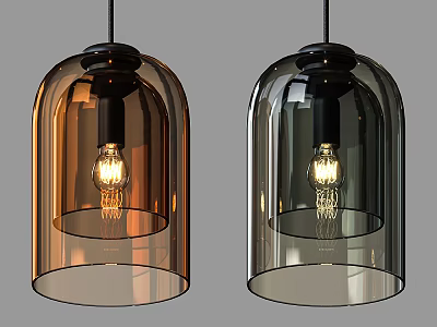 Modern Amber And Smoke Glass Shade Pendant Lights With Vintage Filament Bulbs 3d model