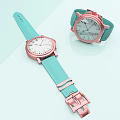 Stylish Pink Watch With Teal Strap And White Dial Modern Design Details