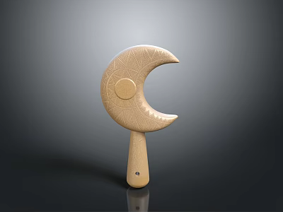 Traditional Decorative Wooden Crescent Shaped Weapon With Carved Texture And Handle Design 3d model