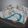 Detailed Terrain Landscape Model With Mountain Ranges Blue River And Trees