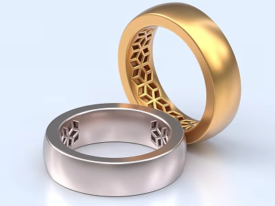 Elegant Gold And Silver Jewelry Rings With Intricate Hollow Carved Patterns 3d model