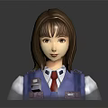 3D Female Character Model With Brown Hair Blue Uniform Red Tie And Gray Shoulder Straps