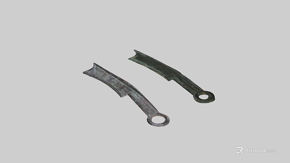 Ancient Bronze Knife Coins Antique Historical Currency Relics With Ring Ends 3d model 