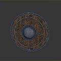 Traditional Round Wooden Shield With Metal Center Carved Patterns And Rivets
