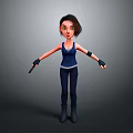 3D Female Character Model Wearing Blue Vest Black Pants Holding Gun With Black Gloves