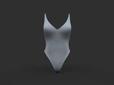 White One Piece Swimsuit With V Neck Slim Fit Simple Design Solid Color 3d model