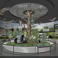 Giant Pandas Ecological Display In Museum With Tree And Information Panels