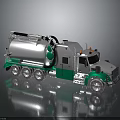 Silver And Green Sewage Tanker Truck With Multiple Wheels And Pipeline Equipment