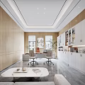 Modern Office Interior Design With Wooden Walls White Cabinets Workstations And Green Plants