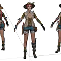Stylish Game Movie Female Character With Red Hair Hat Vest Shorts And Boots