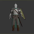 Medieval Knight in Full Body Armor With Shield Sword and Helmet