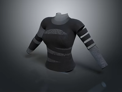 Black Knitted Sweater With High Neck And Striped Sleeve Design Details 3d model