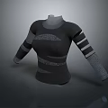 Black Knitted Sweater With High Neck And Striped Sleeve Design Details