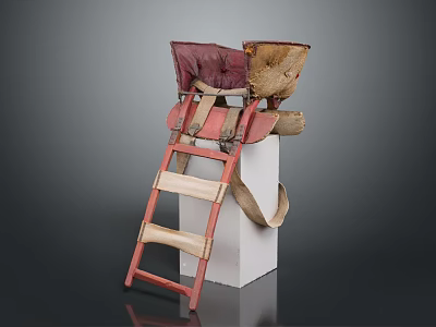 Vintage Baby Safety Equipment With Red Ladder Frame And Leather Straps 3d model