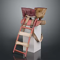 Vintage Baby Safety Equipment With Red Ladder Frame And Leather Straps