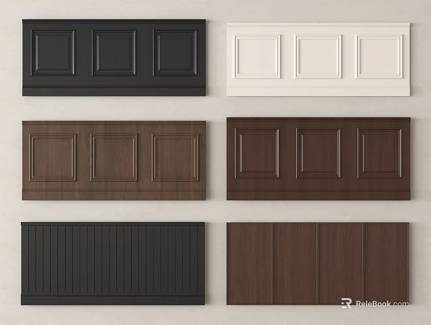 Different Wall Panel Designs in Black White Brown and Wooden Styles 3d model 