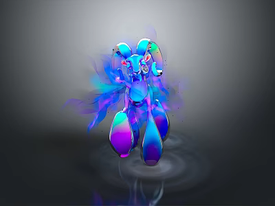 Vibrant Blue Purple Gradient Fantasy Character With Transparent Wings Aura Effect And Bottom Reflection 3d model