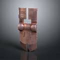 Abstract Metallic 3D Model Featuring Drawer Compartments And Circular Protrusions