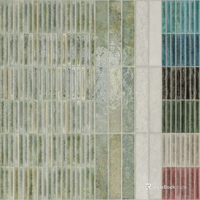 Multicolor Floor Tiles With Vertical Stripes And Diverse Textured Patterns 3d model 