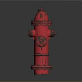 Isolated Red Fire Hydrant On Gray Background With Metallic Details
