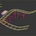 Curved Wooden Track Model With Small Cart And Support Structures 3d model